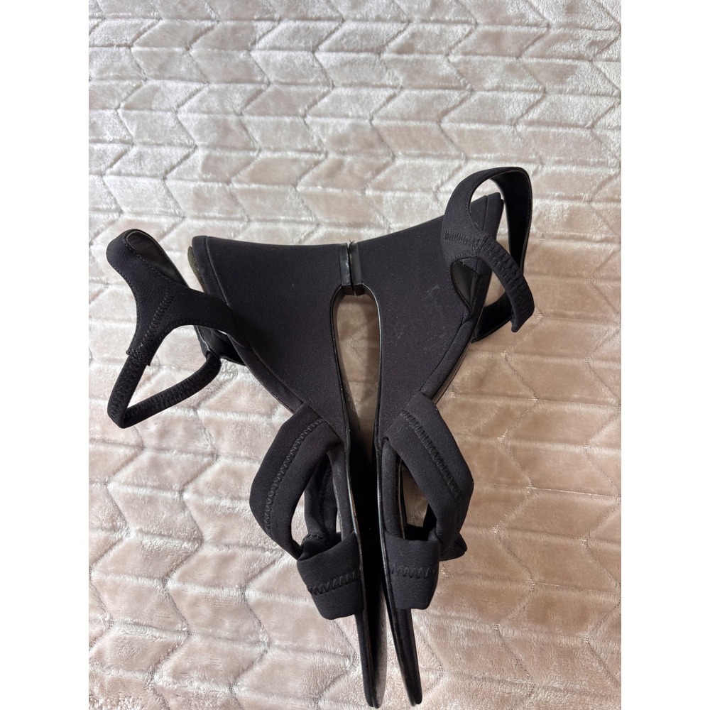 Mootsies Tootsies Black Wedge Sandals Knotted Strap Slingback Heels Size 8